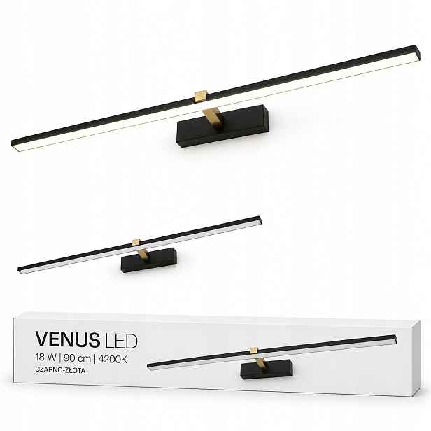 Kadeřnická lampa Venus 18W 90 cm černo-zlatá Led 4200K IP44 1100lm nástěnná