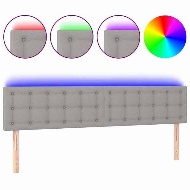 vidaXL Čelo postele s LED světle šedé 200x5x78/88 cm textil
