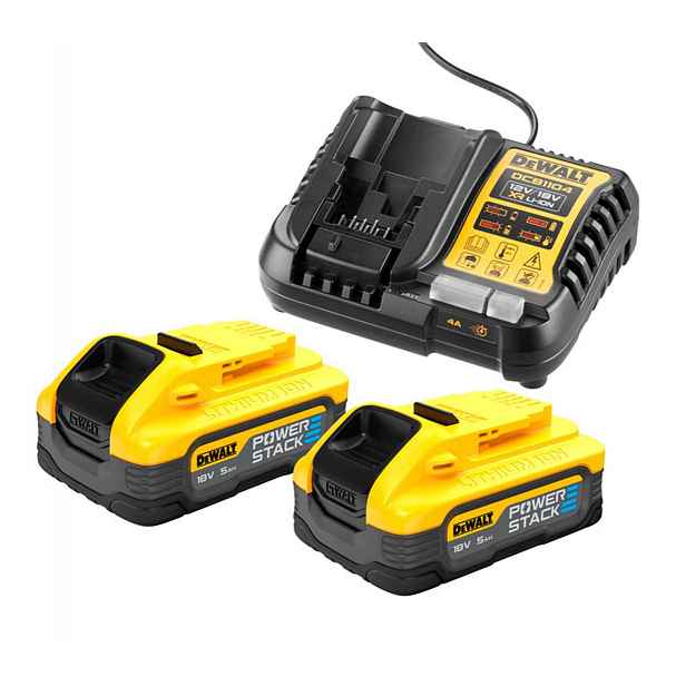 DeWALT - Sada 4A nabíječky, 2x aku 18 V POWERSTACK 5,0 Ah DCB1104H2
