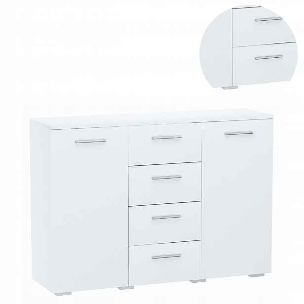 Komoda Helena 120 cm 2D4S Bílá velká šatní skříň na oblečení hračky