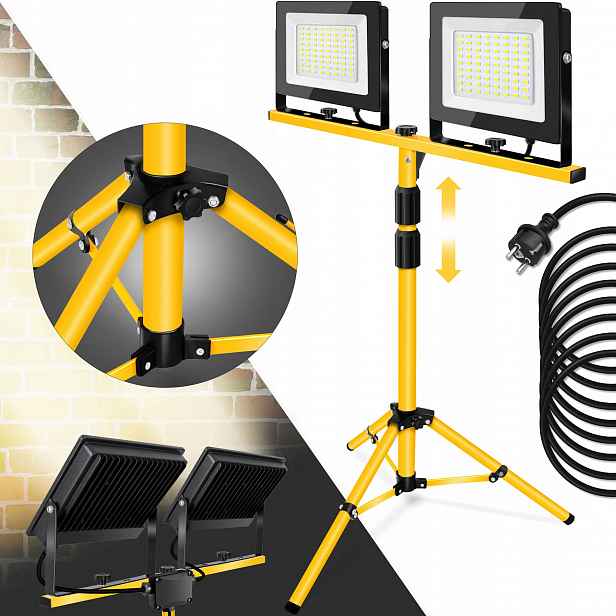 Stavební Lampa Halogen Led Na Stativu Dvojitý Osvětlovač 2x100W IP65