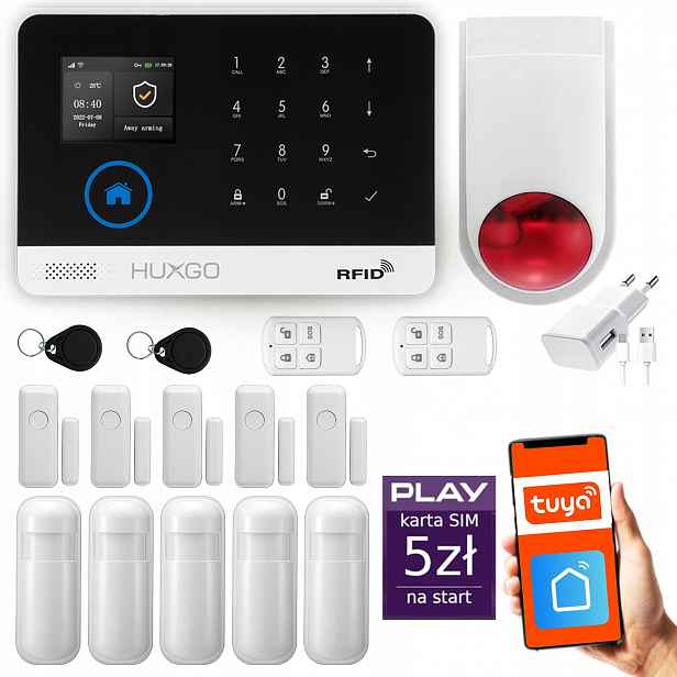 Bezdrátový alarm WiFi Gsm 4G, alarmová sada Huxgo HXA003 R5D5WS