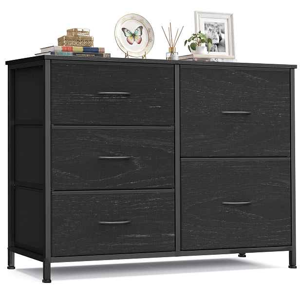 Komoda Bellah 5 zásuvek 98,7 × 30 × 74,7 cm ebenová černá