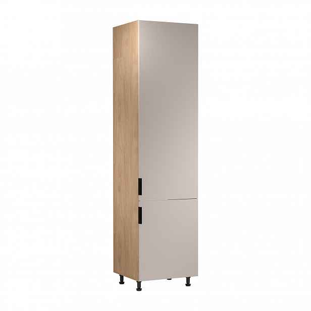 Skříň na vestavnou lednici SALERNO - šířka 60 cm, dub / béžová, pravé provedení