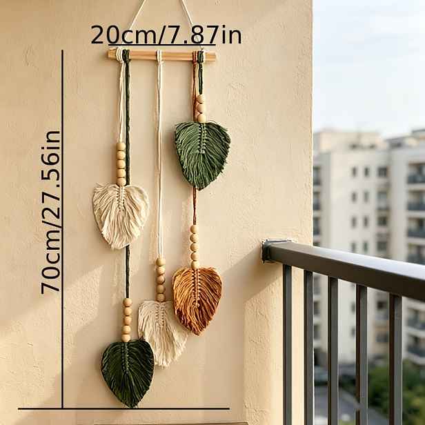 TEMU Bohemian dekorace ve tvaru listu, závěsná tapiserie, ručně tkaná nástěnná dekorace na balkon, do ložnice, přívěsek na stěnu, renovace pokoje,