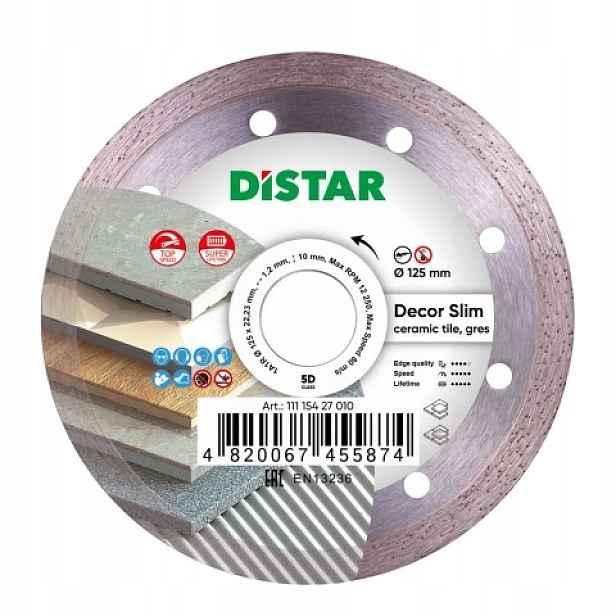 Diamantový kotouč Distar Decor Slim pro řezání slinuté dlažby o průměru 125 mm