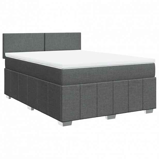 vidaXL Box spring postel s matrací tmavě šedá 140x200 cm textil