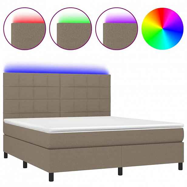 vidaXL Box spring postel s matrací a LED taupe 160x200 cm textil