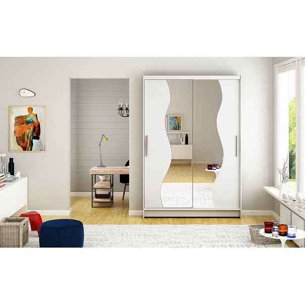 Šatní skříň se zrcadlem Kofi - šířka 120 cm, bílá