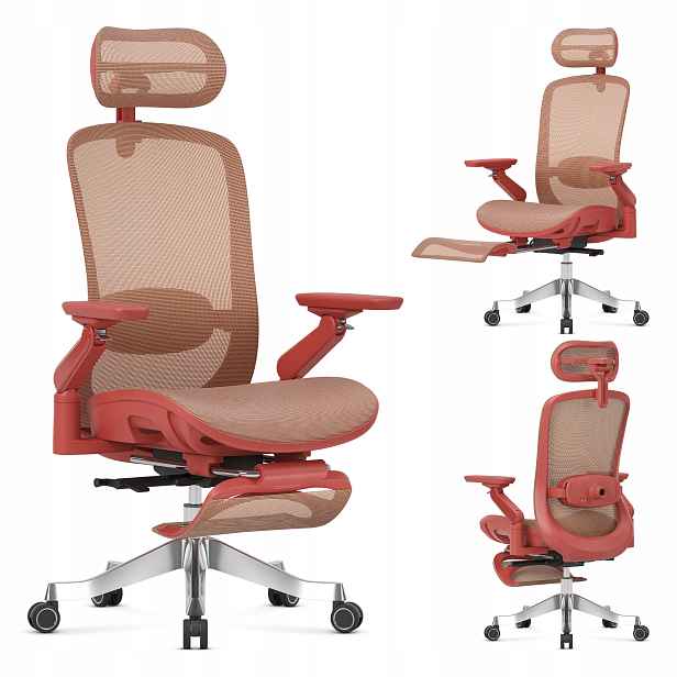 Kancelářská otočná židle S Masáží Mark Adler červená, ergonomická podnožka