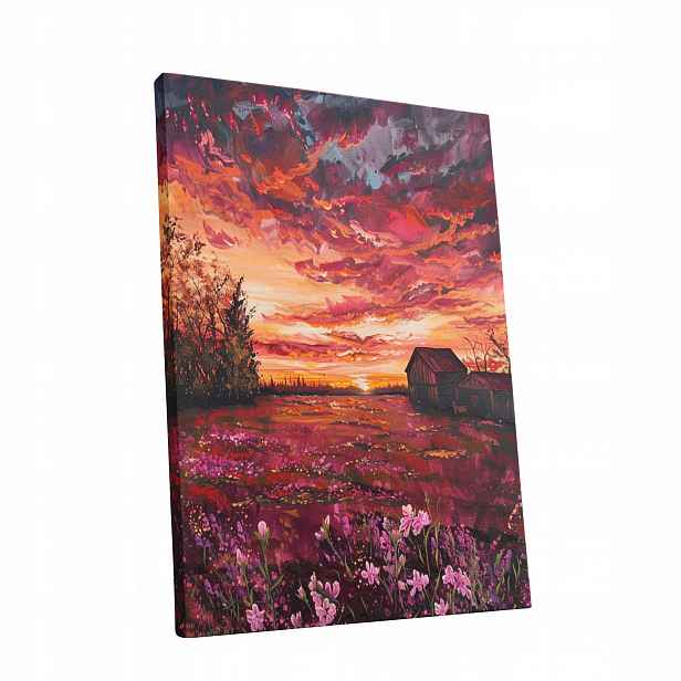 Obraz na plátně Západ Slunce, květiny, krajina – obraz do bytu, pokoje, obýváku 60x80 cm