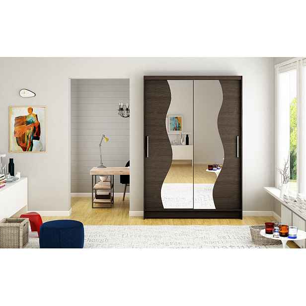 Šatní skříň se zrcadlem Kofi - šířka 120 cm, čoko