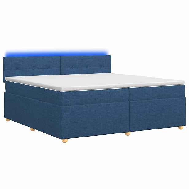 vidaXL Postel boxspring s matrací s čelo Modrá 200 x 200 cm Textil