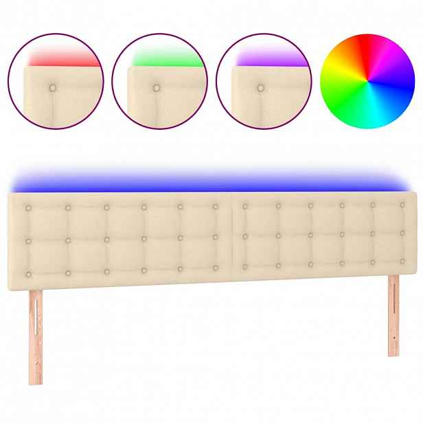 vidaXL Čelo postele s LED krémové 200x5x78/88 cm textil