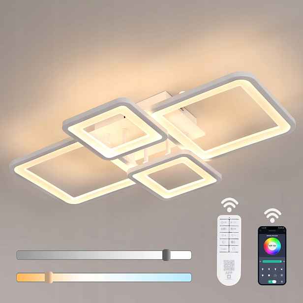 Led stropní závěsné svítidlo bílé moderní do obývacího pokoje stmívatelné dálkové ovládání 54W