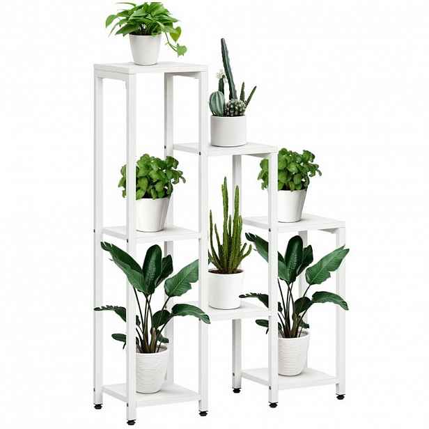Modfu STOJAN na květiny z oceli a dřeva 65x23x94,5 cm bílý se 7 úrovněmi a ochranou proti převrácení