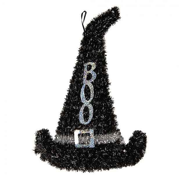 Halloweenská závěsná dekorace Čarodějnický klobouk "BOO" - 28*2*39 cm Clayre & Eef