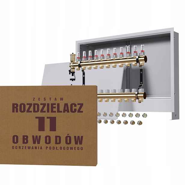Rozdělovač pro podlahu 11 okruhů krabice pod omítku spojky Pex