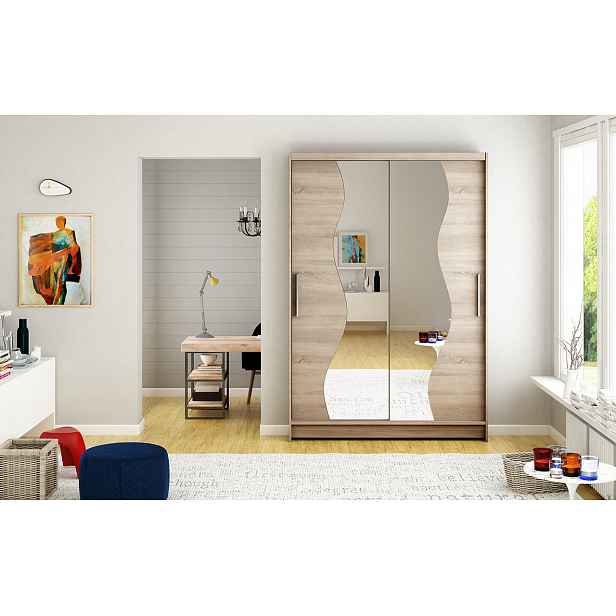 Šatní skříň se zrcadlem Kofi - šířka 120 cm, lanýž