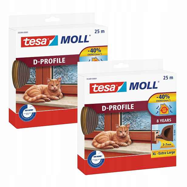 Tesa samolepicí gumové okenní těsnění dveří, hnědé, D 9 mm x 25 m x2