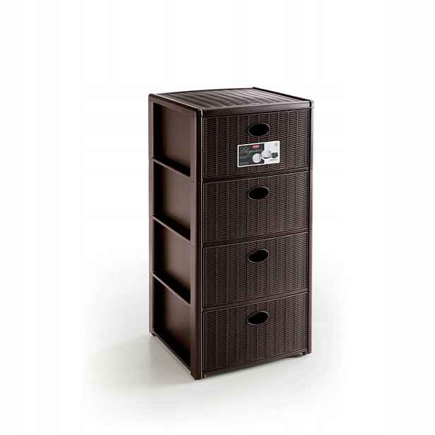 Úložný plastový regál Elegance, 4 zásuvky, hnědý