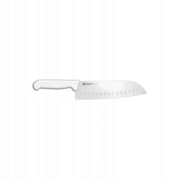 Nůž Santoku Ambrogio Sanelli Supra, grantonová čepel, 18 cm, bílý