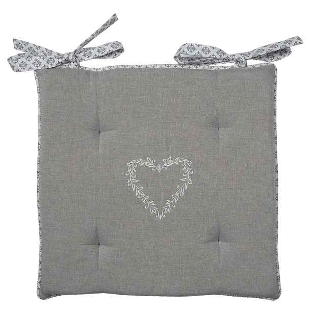 Šedý bavlněný podsedák s výplní a srdíčkem Lovely Heart - 40*40*4 cm Clayre & Eef
