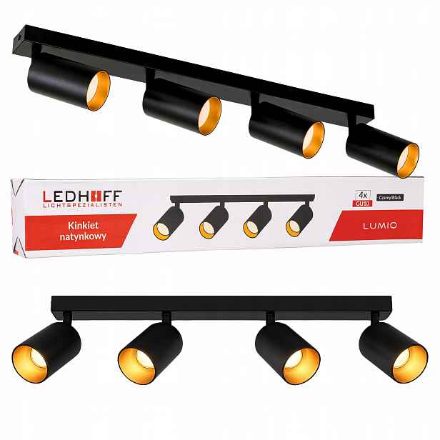 Stropní svítidlo Spotová lampa Halogenová Led lampa 4x GU10 černá Zlatá tuba