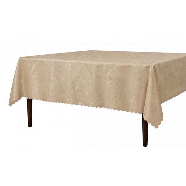 Ubrus Odolný Proti Skvrnám, Béžový, 130 X 380 CM, Žakárové Listy, Elegantní Béžová Barva