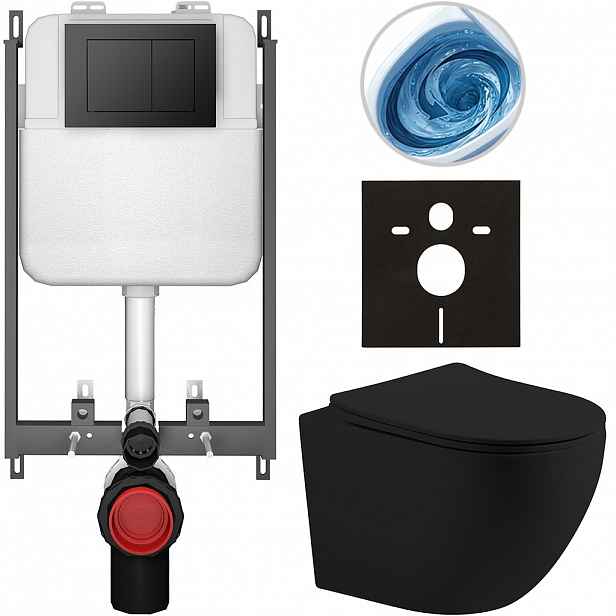 Kompletní WC set Basic/Cesso - černá matná - WC tlačítko Maxio/Černá - pro zazdění - 49x36 cm - 8050BD86216