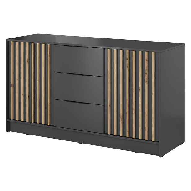MASSENO KOMODA NELIANA, 155/86/45 cm se 3 zásuvkami a 2 dvířky, grafitová