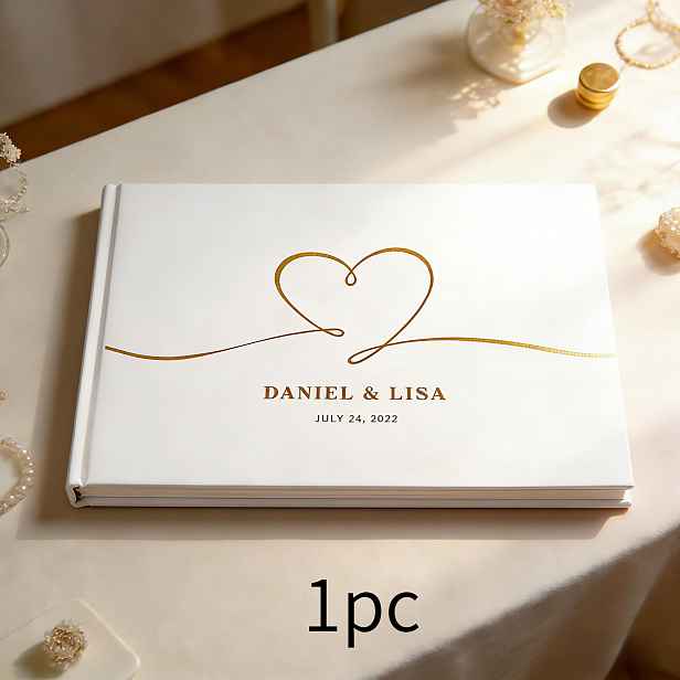 TEMU Personalizovaná svatební kniha hostů a album podpisů - Vlastní jména a vhodné pro svatební oslavy, rozlučky se svobodou, křtiny - Elegantní bílá
