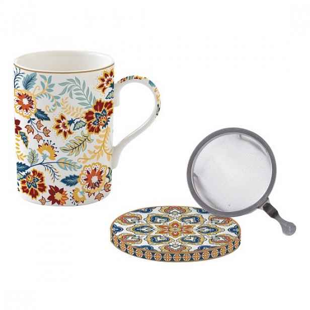 350 ml šálek "Paisley Abundance" s víčkem a infuzérem, porcelán - Easy