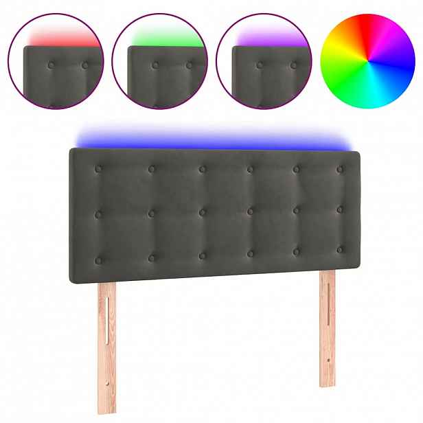 vidaXL Čelo postele s LED tmavě šedé 80 x 5 x 78/88 cm samet