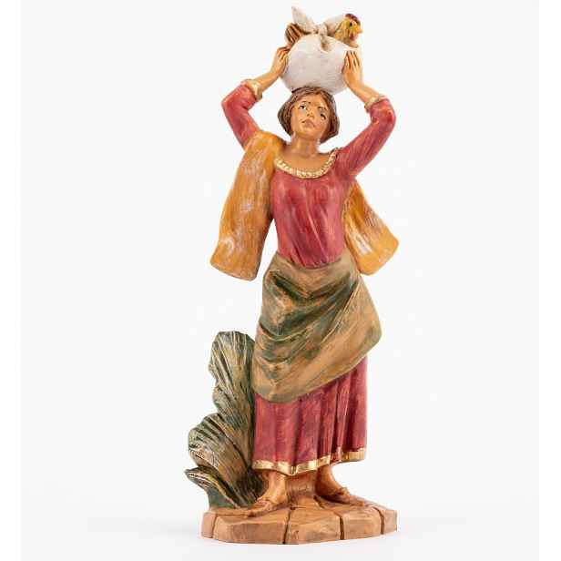 Figurka firmy Fontanini – Žena s slepicí na hlavě – pro figurky o výšce 19 Cm