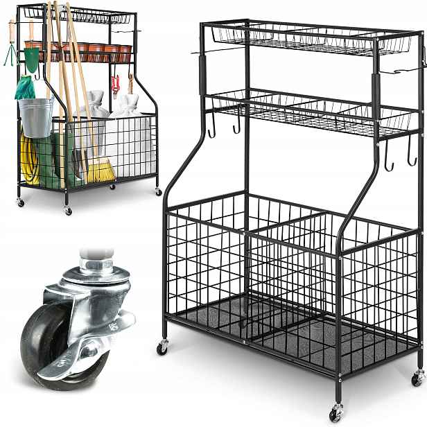 Humberg HM-780 Pojízdný kovový regál s košem 123,5 x 91 x 41,5 cm, černý