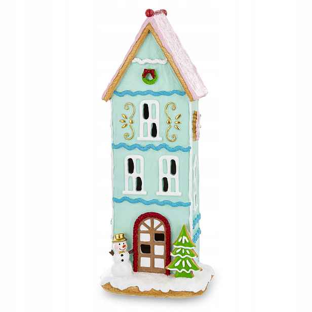 Vánoční figurka pastelový Led domeček z perníku 32x12x9 cm AP165332