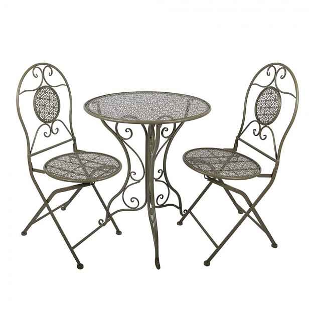 Zelený kovový zahradní Bistro set stůl a 2 židle - Ø  60*70 / 50*40*93 cm  Clayre & Eef