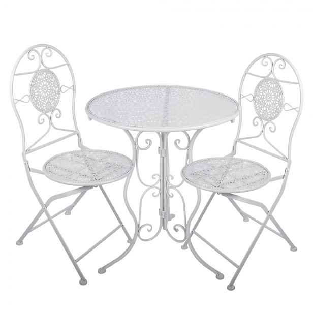 Bílý zahradní kovový Bistro set stůl a 2 židle - Ø 60*70 / 50*40*93 cm  Clayre & Eef