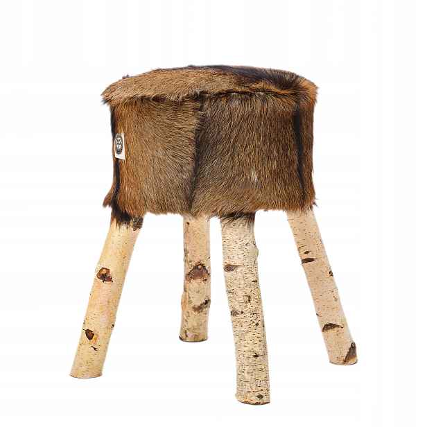 Dřevěná stolička potažená kozí kůží! Hnědá *přírodní*