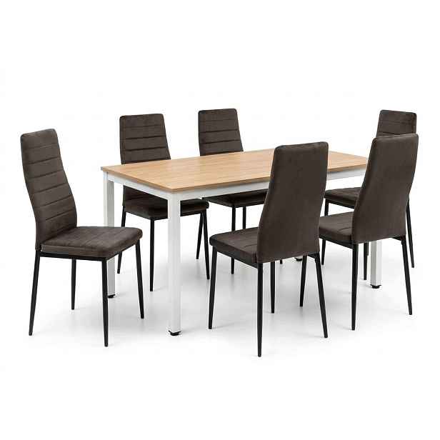 Jídelní set Loft 120x60 cm, dekor dub sonoma 6 hnědých sametových židlí Axell