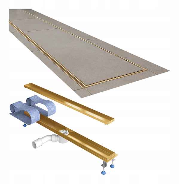 Lineární odtok 60 cm zlatý saténový pod dlažbu Mc Alpine, sada Waterway