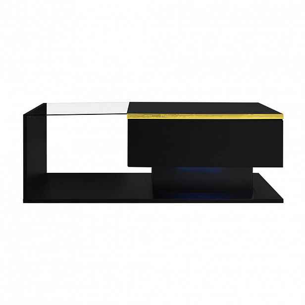 SHOPENTRA KONFERENČNÍ stolek Černý lesklý 90 cm se sklem a LED osvětlením