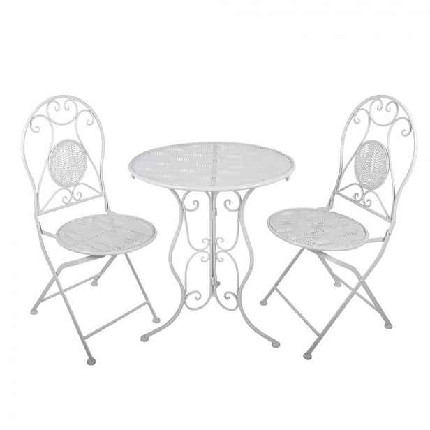 Bílý zahradní kovový Bistro set stůl a 2 židle - Ø 60*70 / 50*40*93 cm  Clayre & Eef
