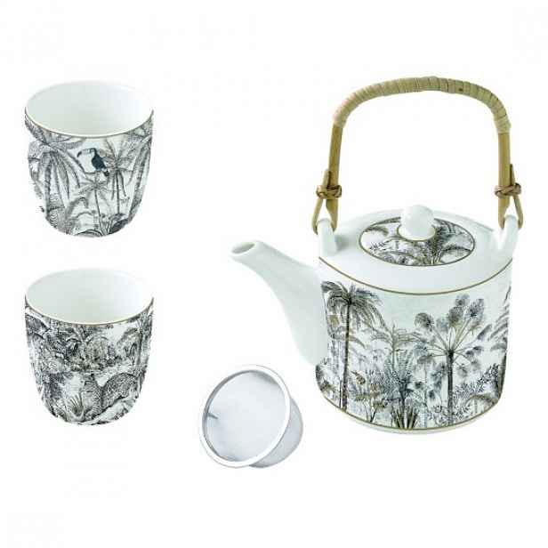 600 ml porcelánová konvice s louhovačem a 2 šálky, "Retro Jungle" - Ea
