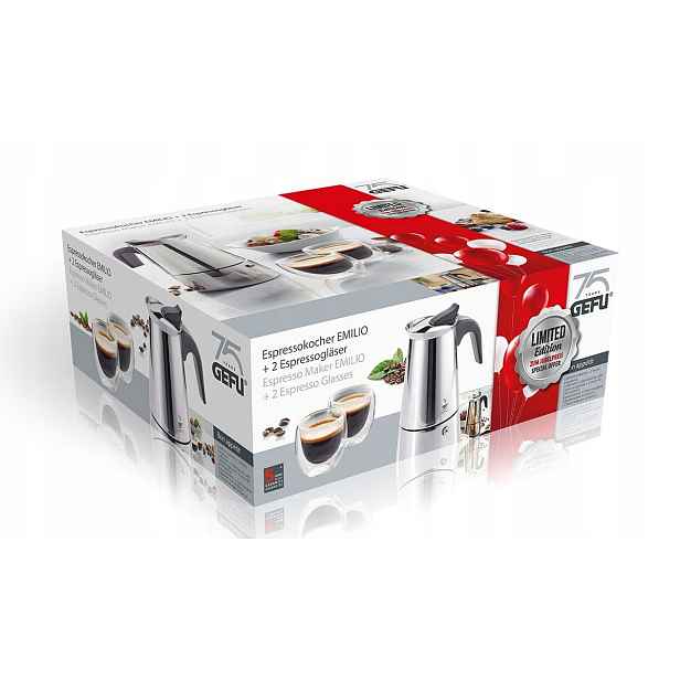 Gefu Emilio ocelový kávovar 6 šálků 300 ml 2 sklenice