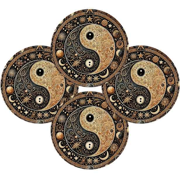 TEMU 4ks prostírání s Yin Yang Shui, meditační stolování, design ve vintage stylu, vhodné pro dekoraci restaurací, meditační stolování, setkání,