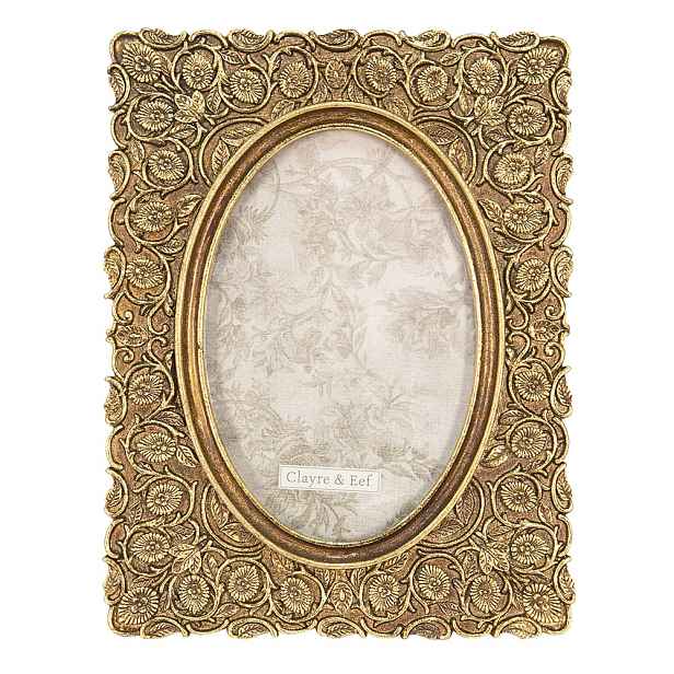 Zlatý antik fotorámeček s květy Tien - 16*1*21 cm / 10*15 cm Clayre & Eef