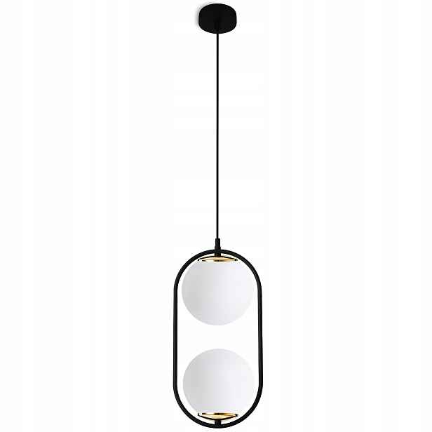 Závěsná Stropní Lampa Lustr Černo-zlatý Bílá Skleněná Koule Glamour E14