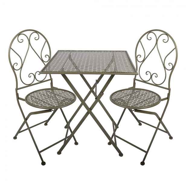 Zelený skládací zahradní Bistro set stůl a 2 židle - 60*60*70cm / 50*40*93 cm Clayre & Eef